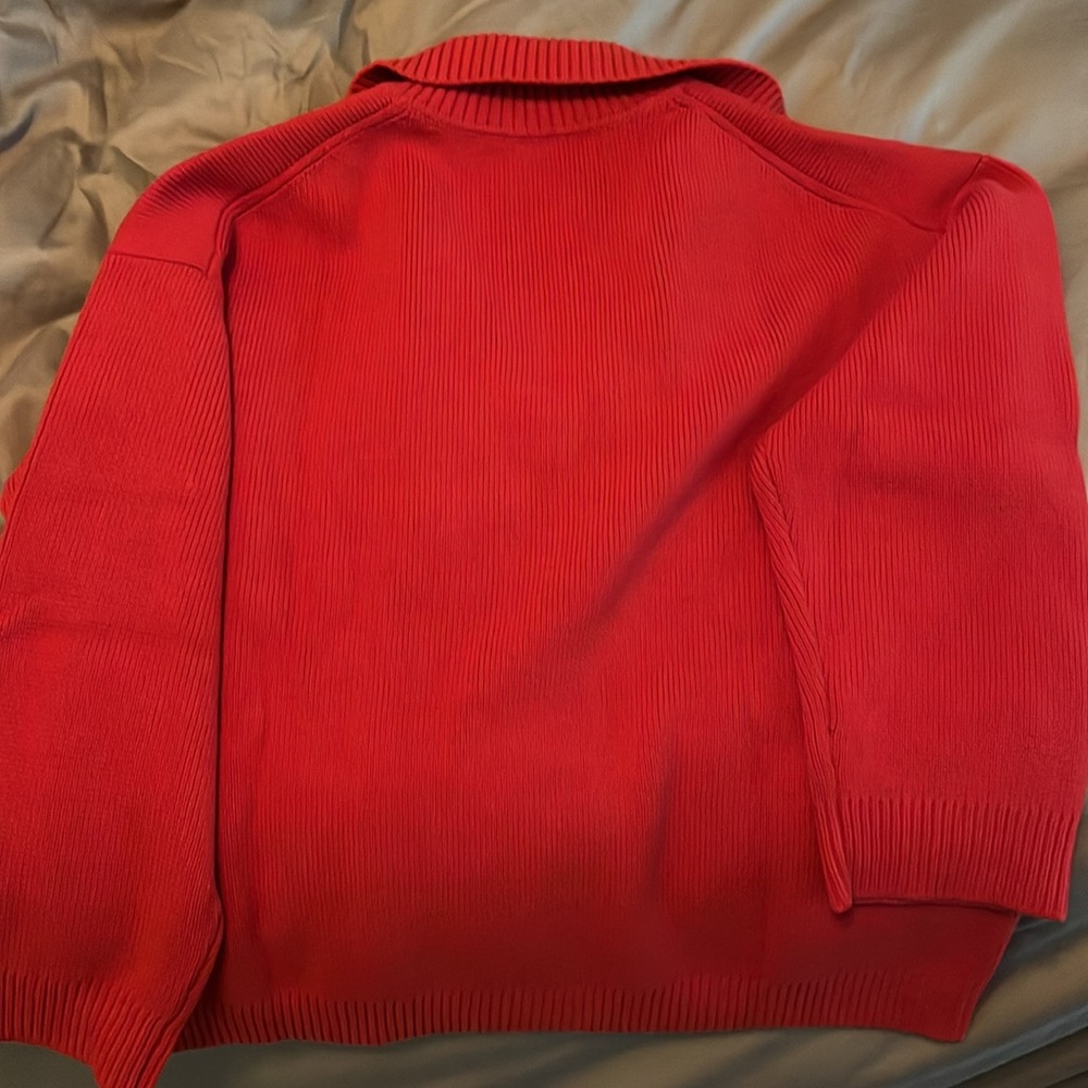 Reformation Brooklyn Red Ribbed Button Polo Sweater - Picture 2 of 6